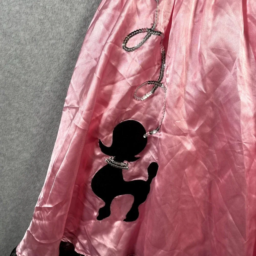 Costumes USA Poodle Dress‎ Girls 8-10 Pink Black Halloween 50s Sock Hop Sequin